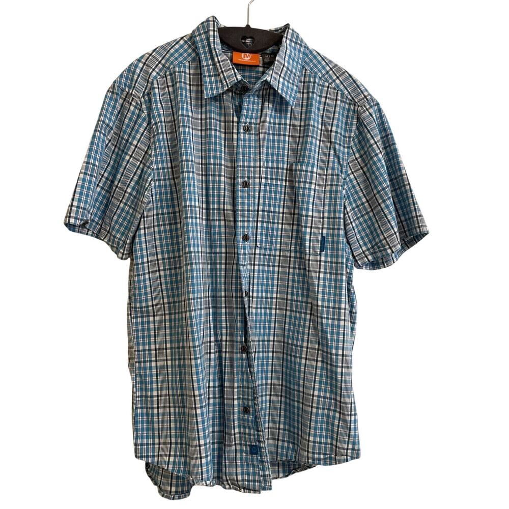 Merrell Short Sleeve Blue Plaid Button Down Shirt - Size M